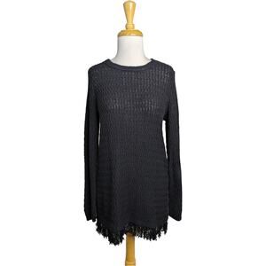 NEW J. Jill Fringe Tunic Sweater XS Black Knit Textured Pullover Cotton Blend